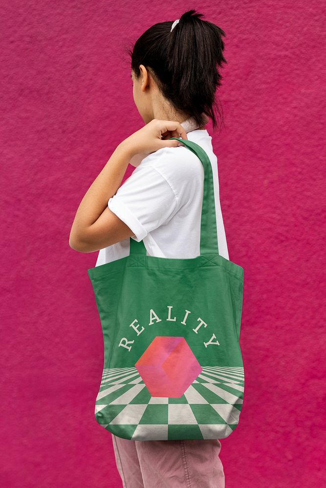 Reusable bag mockup psd, eco product for grocery shopping