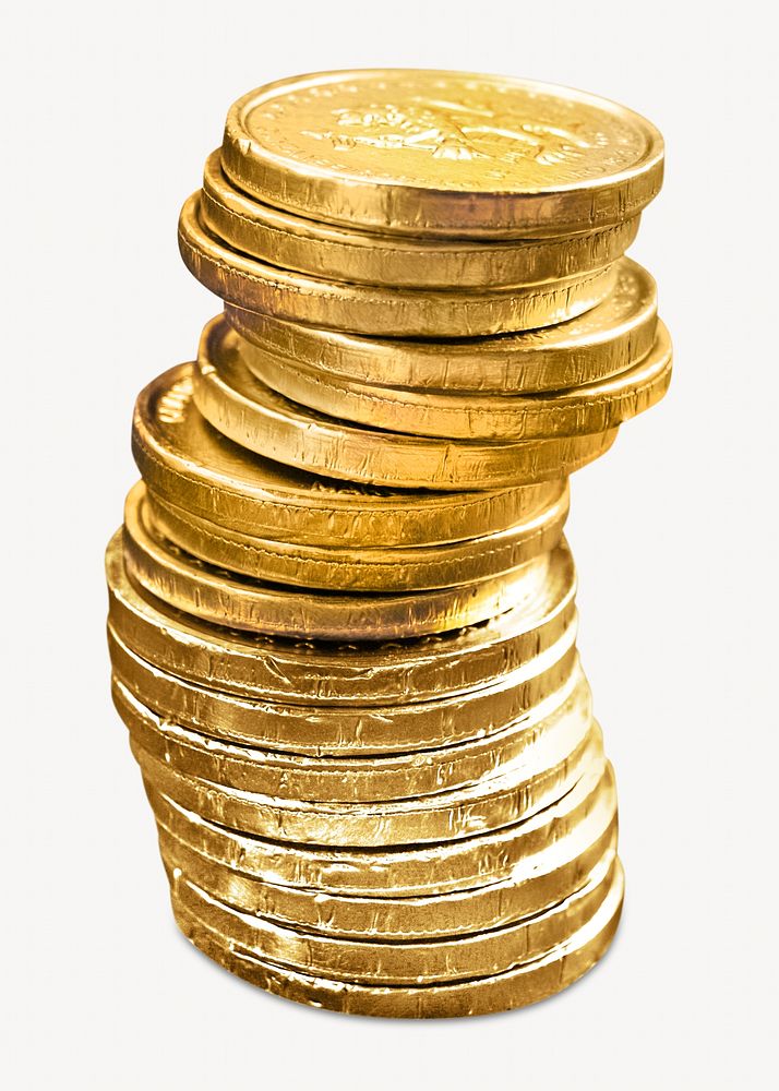 Stack gold coins, isolated object