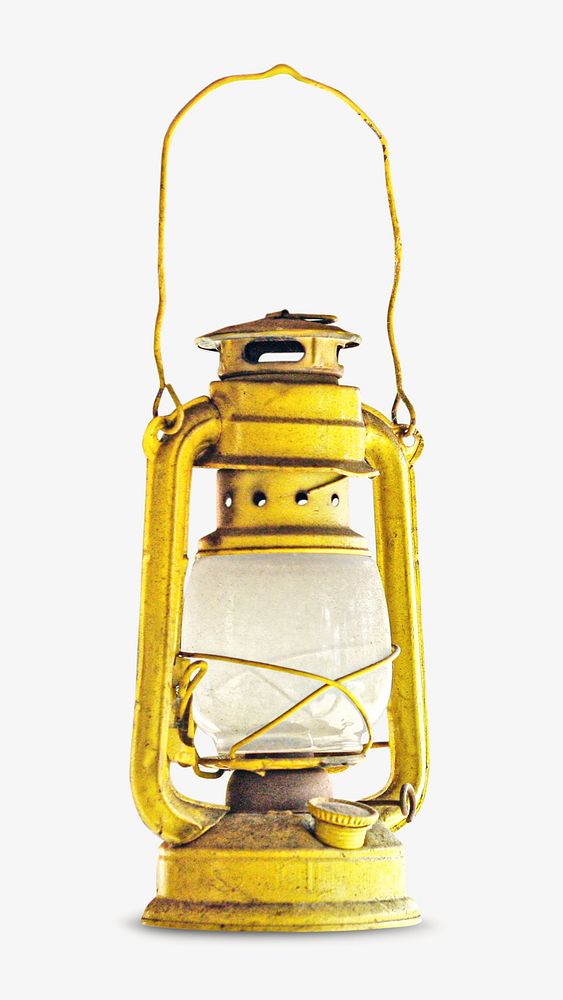Yellow oil lamp, isolated object on white