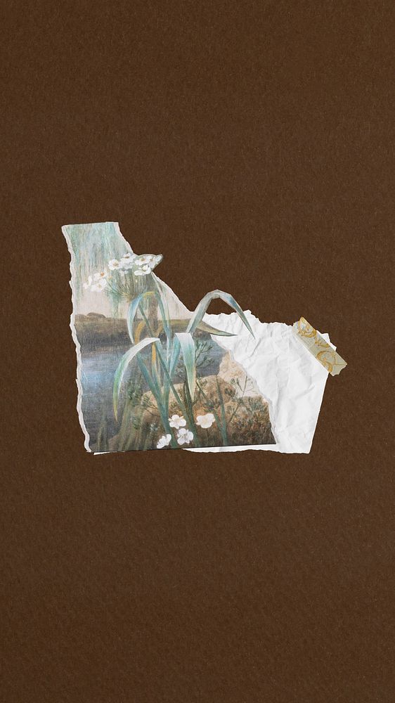 iPhone wallpaper aesthetic torn painting journal, brown background