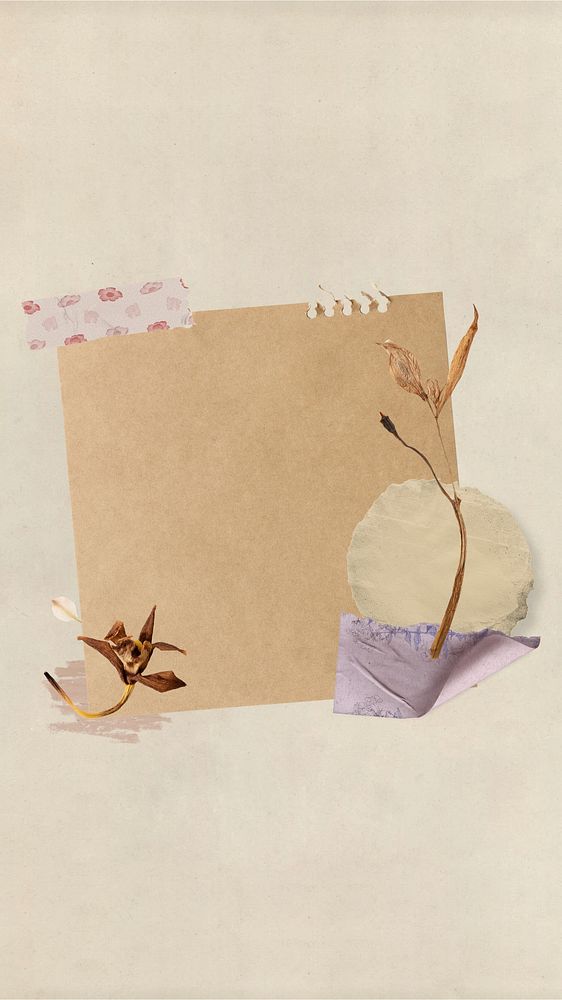 iPhone wallpaper aesthetic flower paper craft, beige background