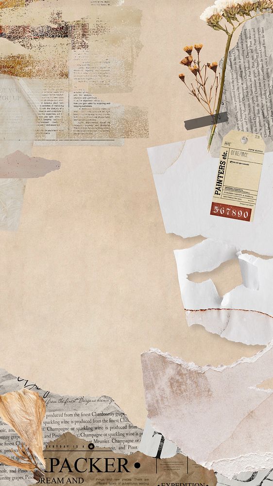 iPhone wallpaper aesthetic torn paper collage, beige background