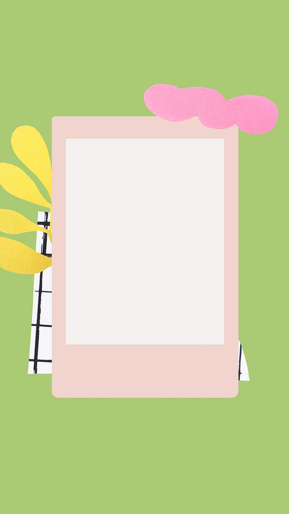 Colorful phone wallpaper, pink photo frame on green background