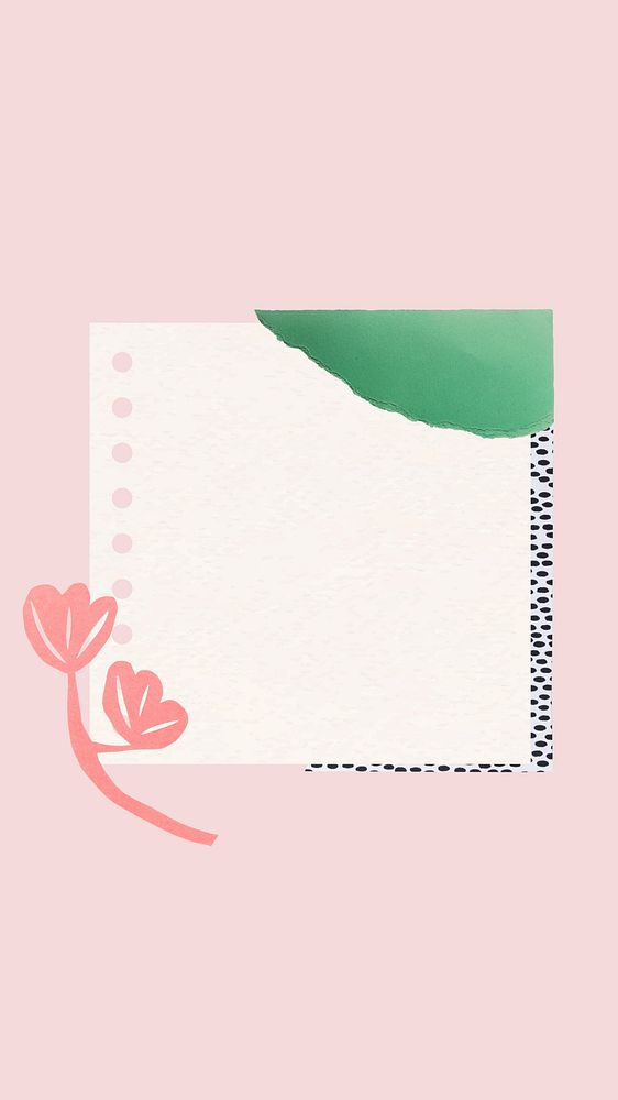 Pastel phone wallpaper, pink paper note with flower design