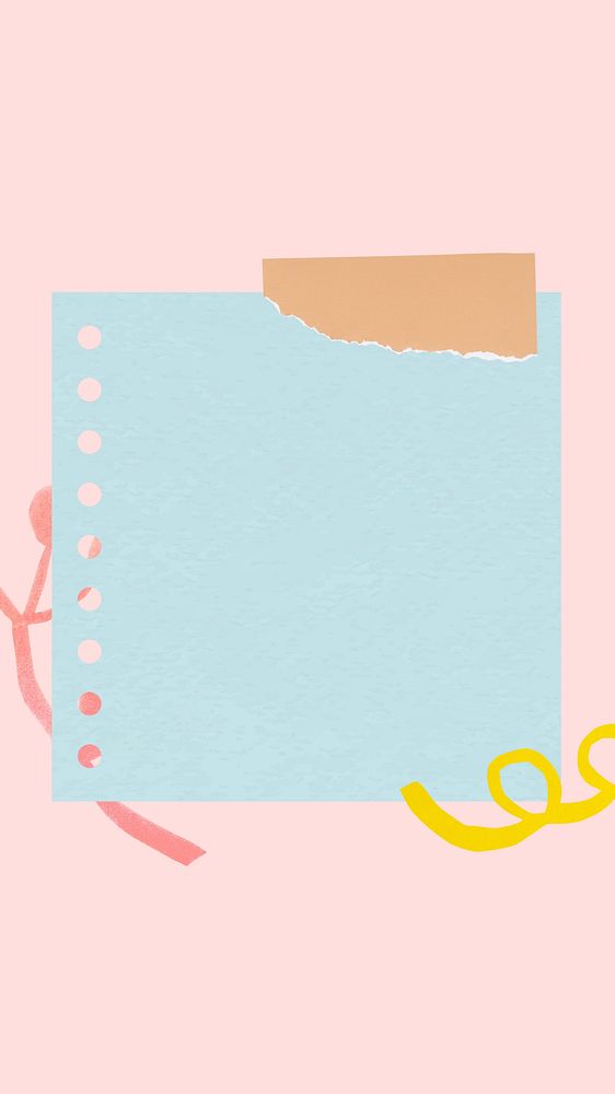 Pastel phone wallpaper, blue paper note with cute doodle design