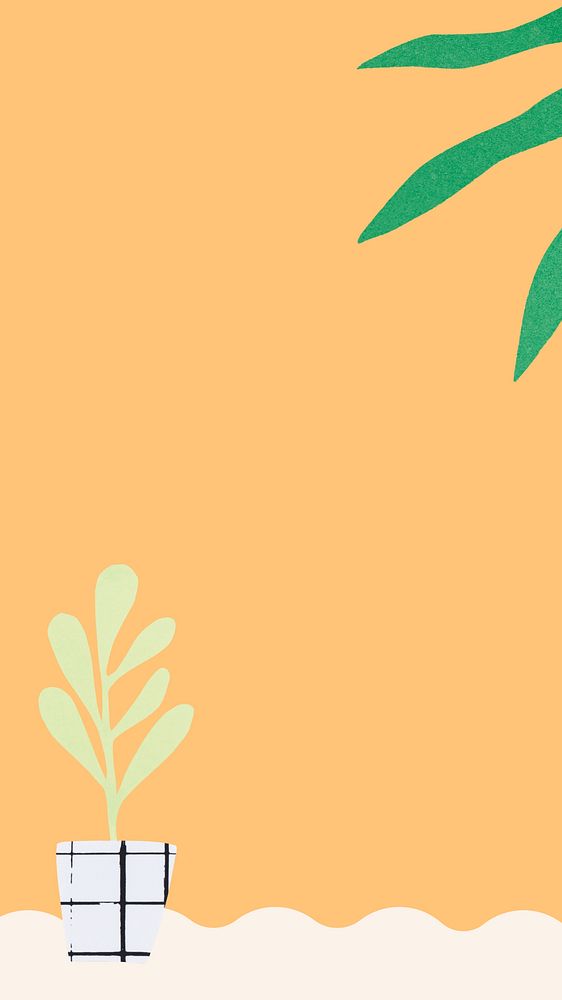 Simple mobile wallpaper, plant doodle on orange paper background