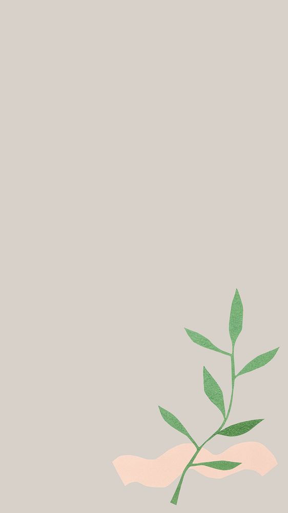 Simple mobile wallpaper, plant doodle on earth tone background