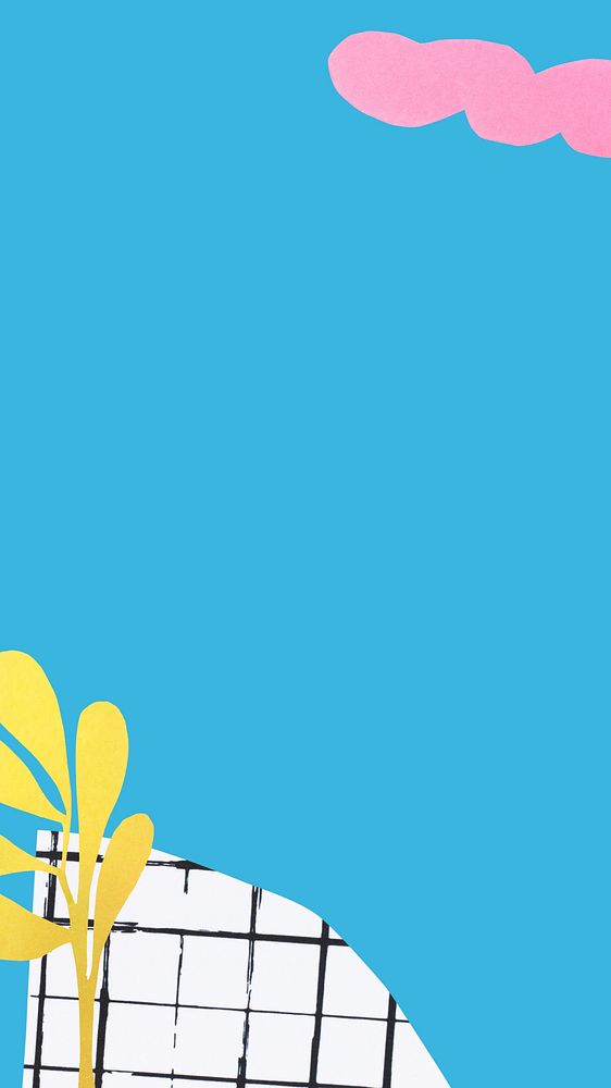 Simple mobile wallpaper, plant doodle on blue paper background