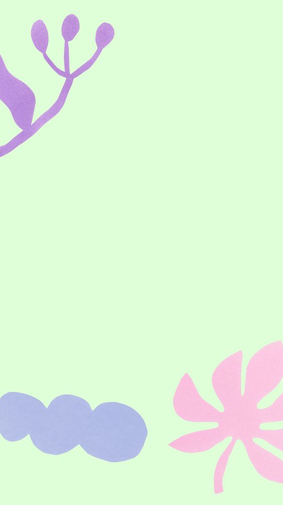 Simple mobile wallpaper, plant doodles on green paper background