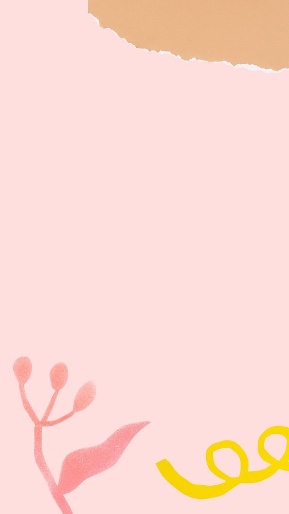 Cute mobile wallpaper, simple doodles on pastel pink background