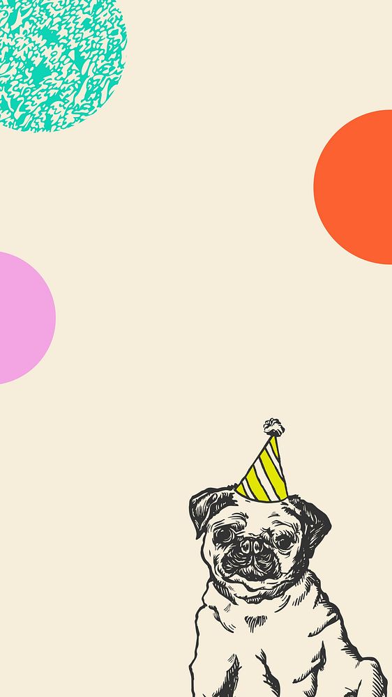 Birthday pug, cream iPhone wallpaper
