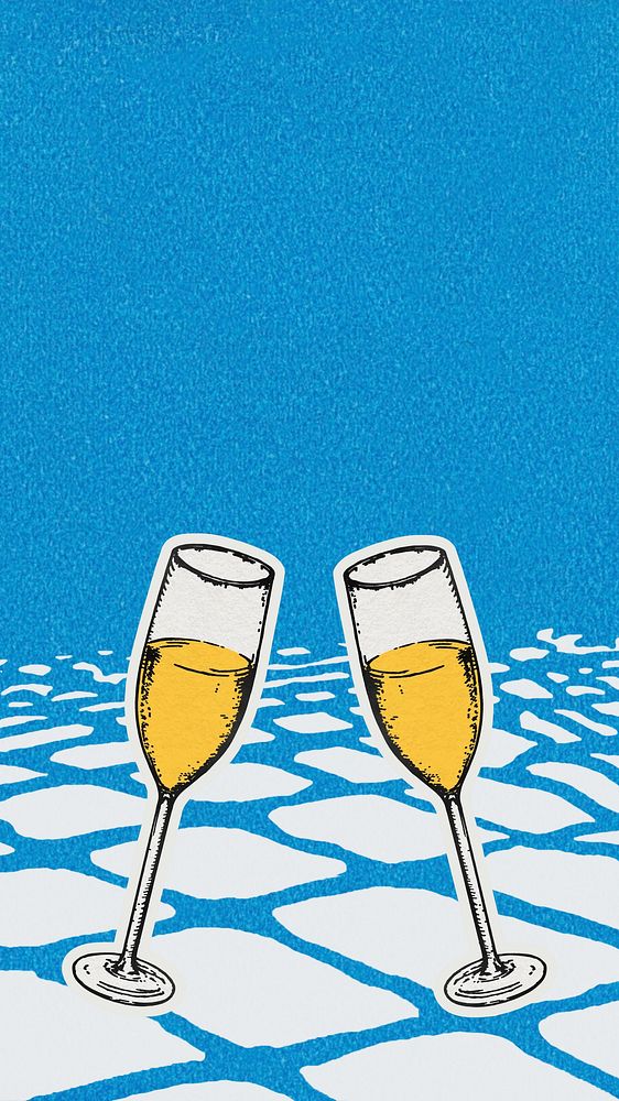 Champagne illustration, blue iPhone wallpaper