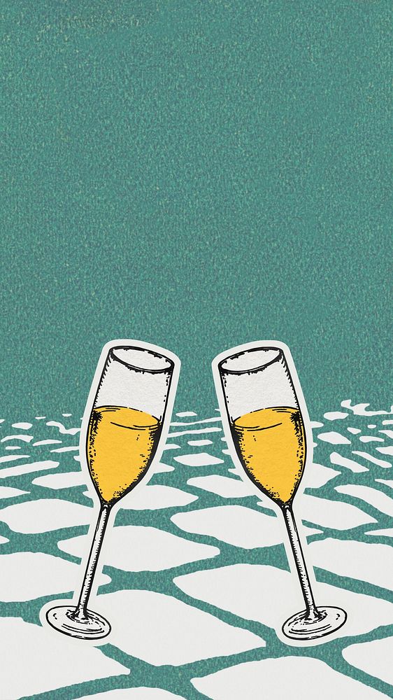 Champagne illustration, green iPhone wallpaper