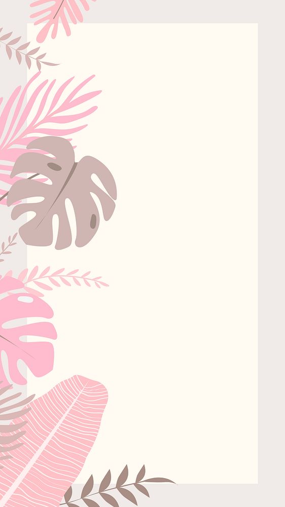 Tropical leaves frame iPhone wallpaper, cream design