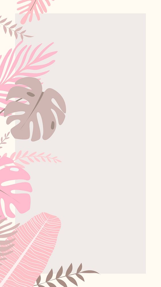 Tropical leaves frame iPhone wallpaper, cream design