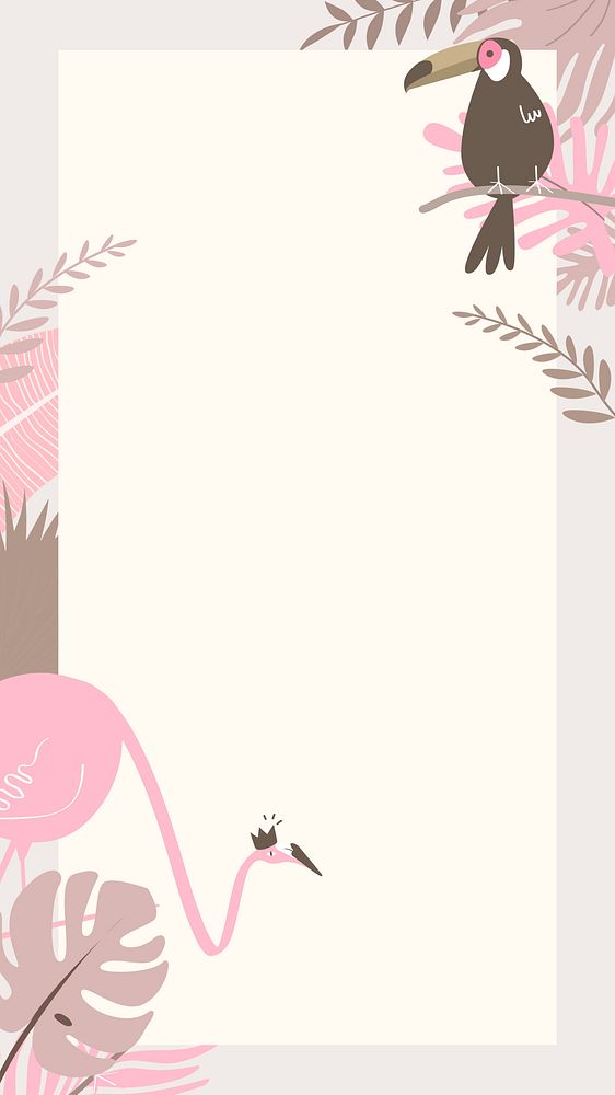 Tropical bird frame iPhone wallpaper, beige design
