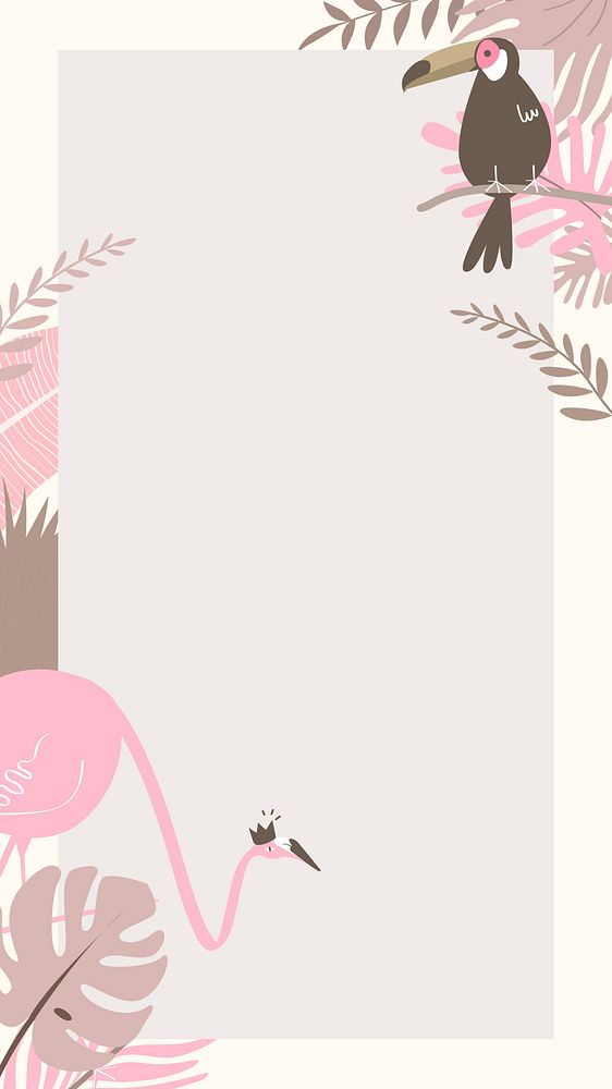 Tropical bird frame iPhone wallpaper, beige design