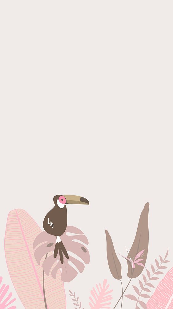 Pastel tropical bird iPhone wallpaper, beige design