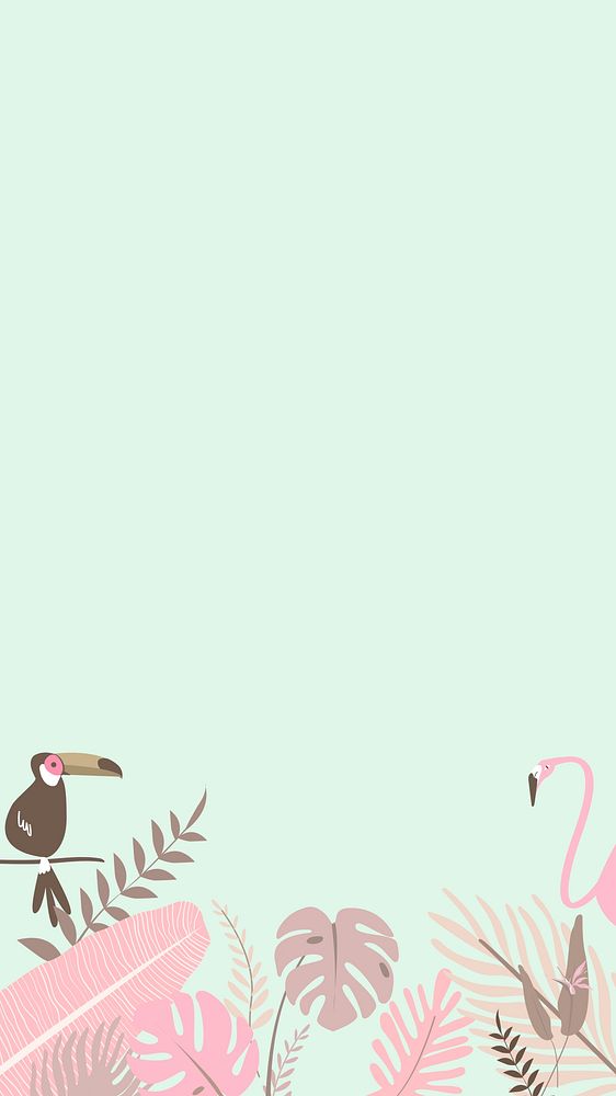 Pastel tropical bird iPhone wallpaper, green design