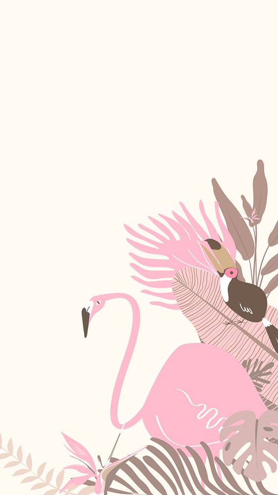 Pastel tropical bird iPhone wallpaper, cream design