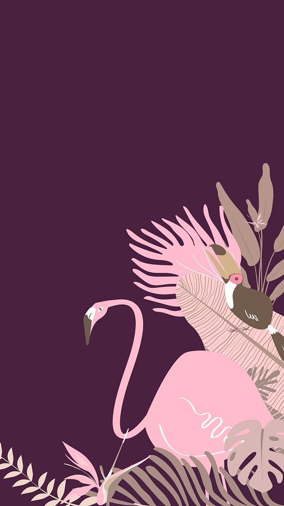 Pastel tropical bird iPhone wallpaper, brown design