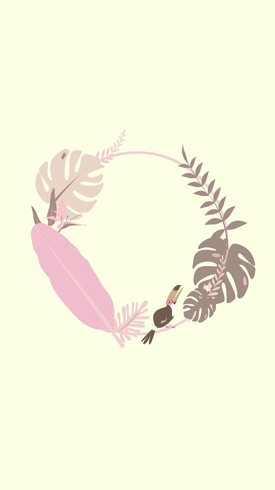 Pink tropical frame iPhone wallpaper, cream design