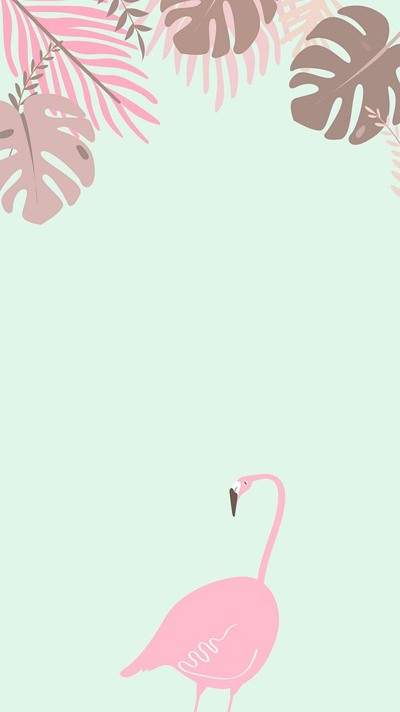 Pastel tropical flamingo iPhone wallpaper, green design