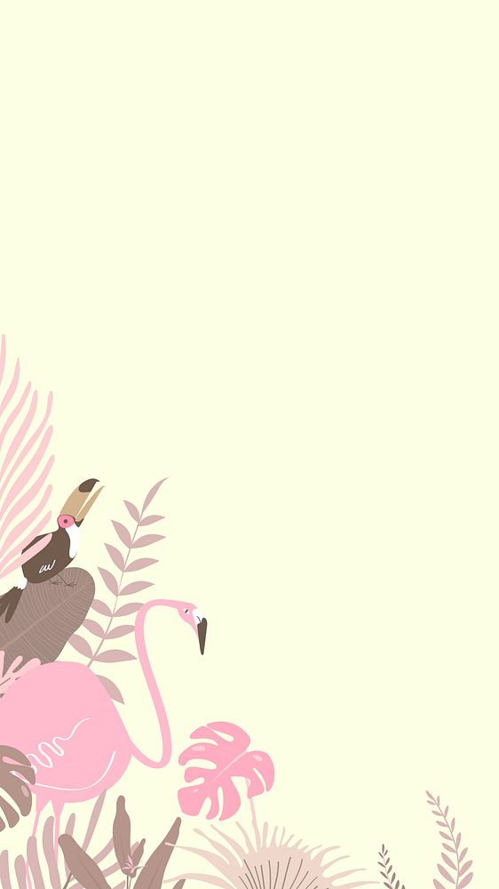 Pastel tropical bird iPhone wallpaper, cream design