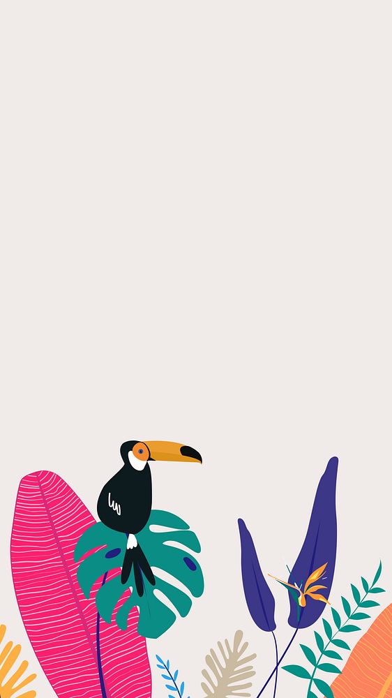 Colorful tropical bird iPhone wallpaper, beige design