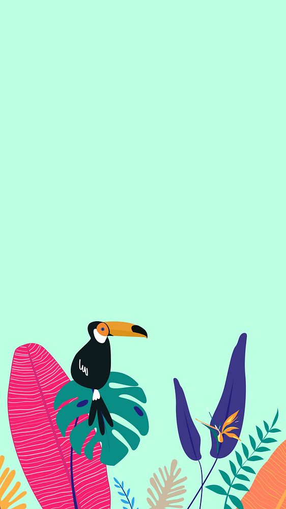 Colorful tropical bird iPhone wallpaper, green design