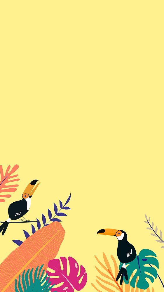 Colorful tropical toucan iPhone wallpaper, yellow design