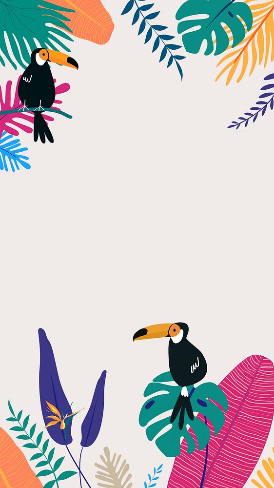 Colorful tropical toucan iPhone wallpaper, beige design