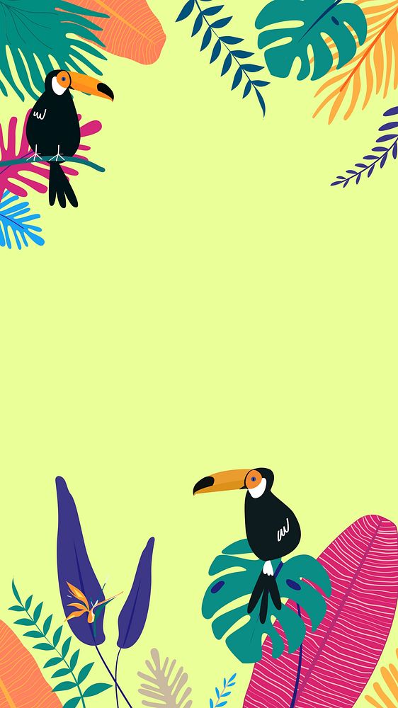 Colorful tropical toucan iPhone wallpaper, green design