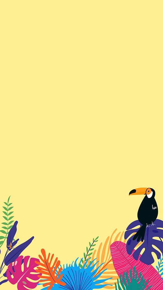 Colorful tropical toucan iPhone wallpaper, yellow design