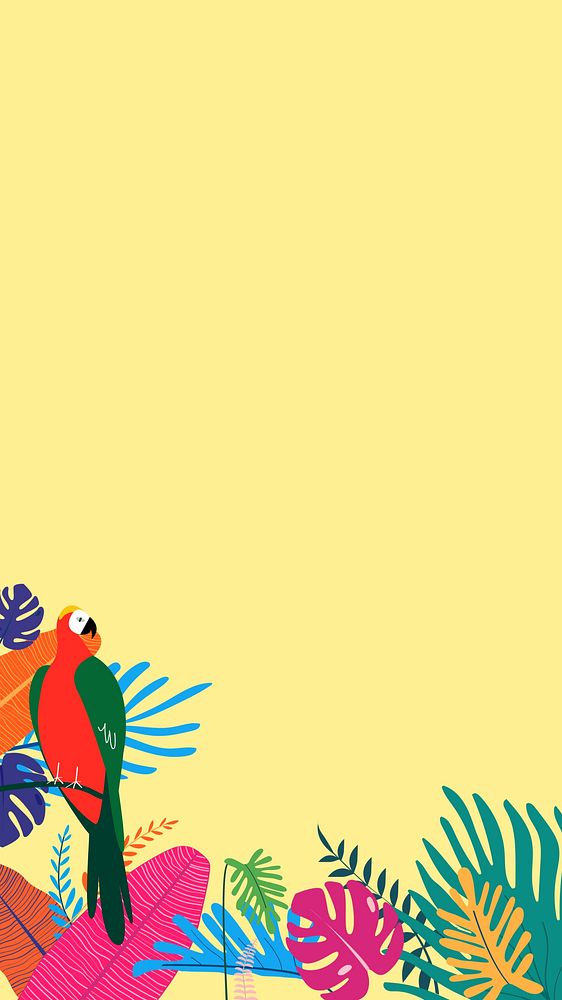 Colorful tropical parrot iPhone wallpaper, yellow design