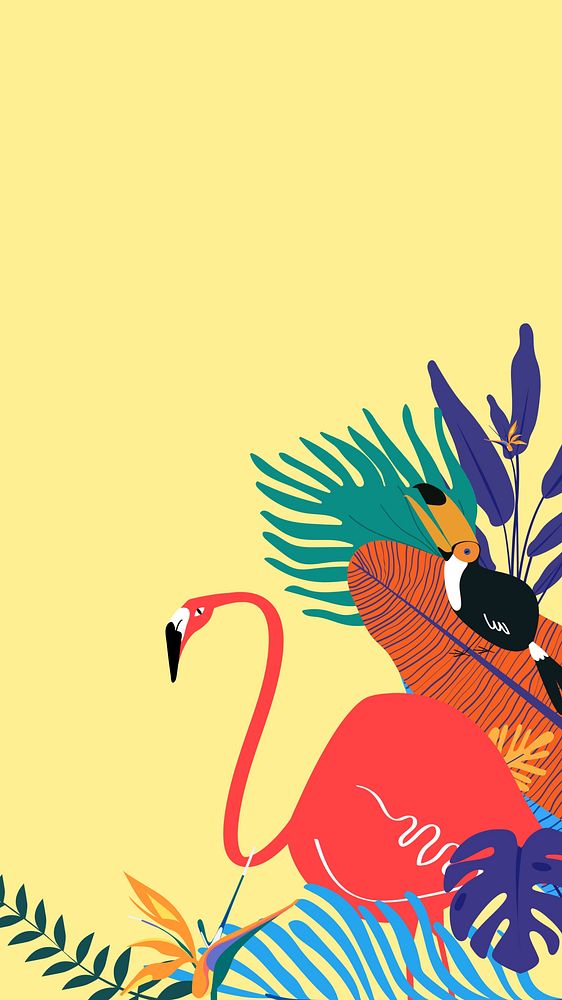 Colorful tropical bird iPhone wallpaper, yellow design