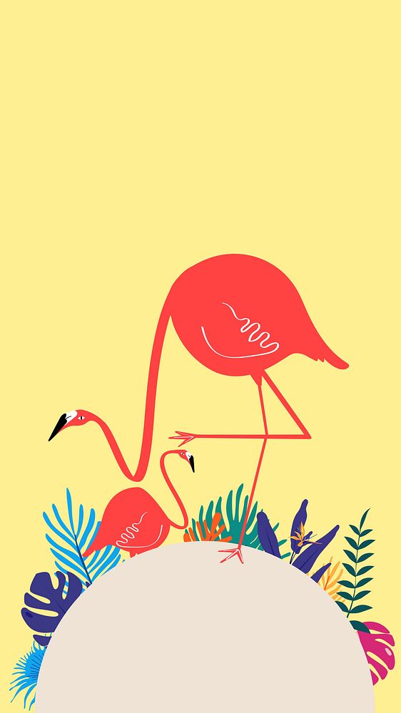 Colorful tropical flamingo iPhone wallpaper, yellow design