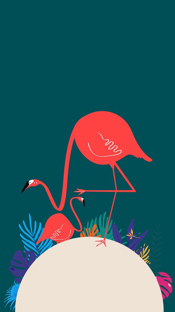 Colorful tropical flamingo iPhone wallpaper, green design