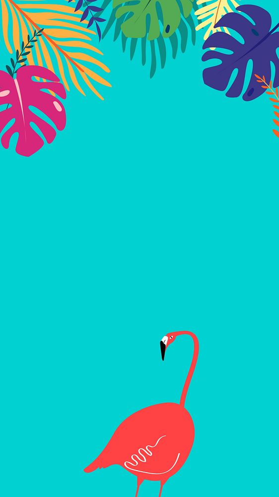 Colorful tropical flamingo iPhone wallpaper, blue design