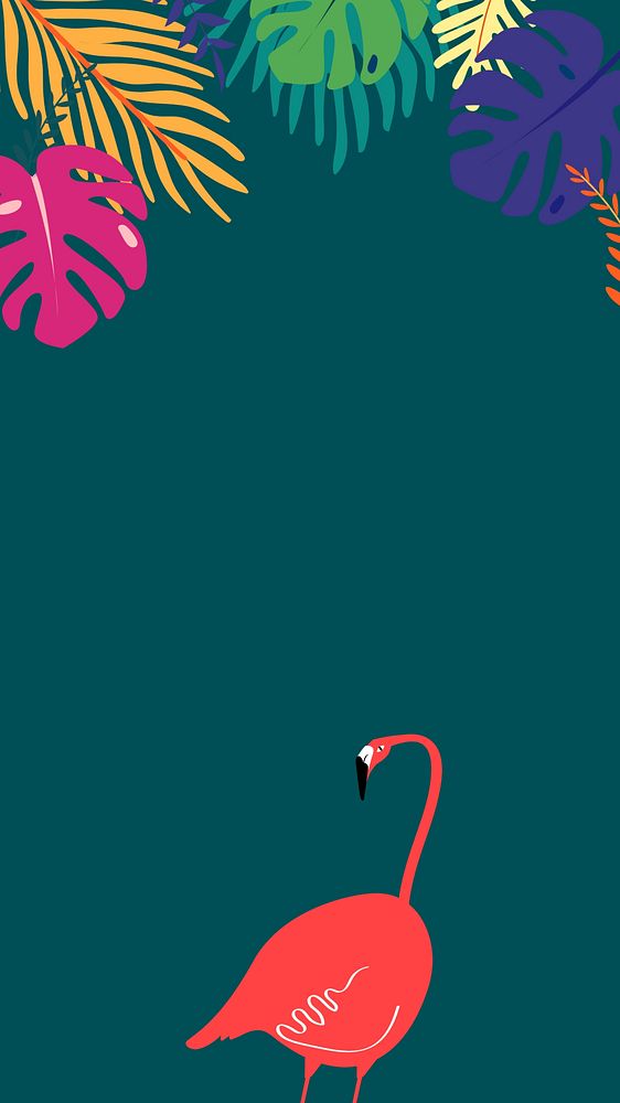 Colorful tropical flamingo iPhone wallpaper, green design