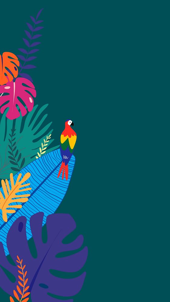 Colorful tropical parrot iPhone wallpaper, green design