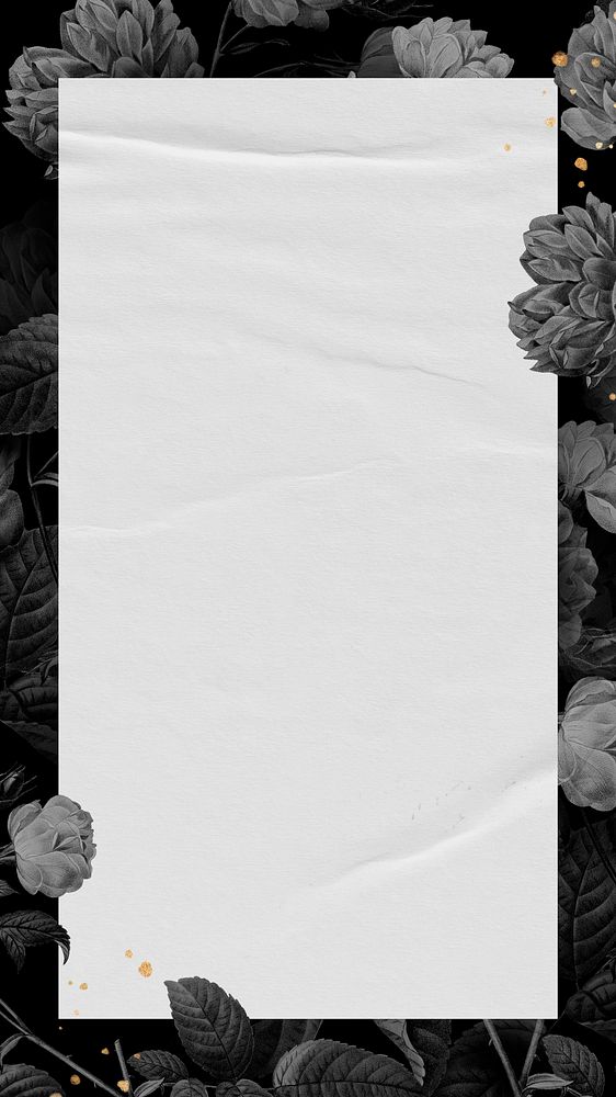 Vintage flowers frame mobile wallpaper, black and white background
