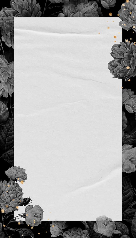 Vintage flowers frame mobile wallpaper, black and white background