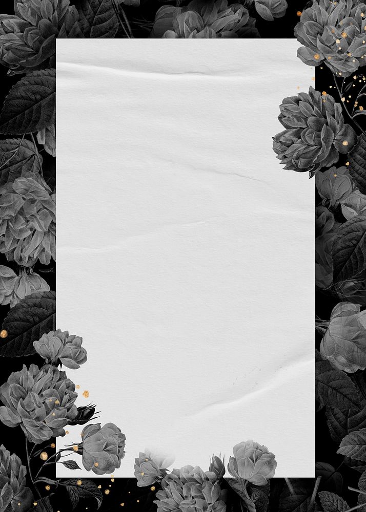 Vintage flowers frame background, black and white design