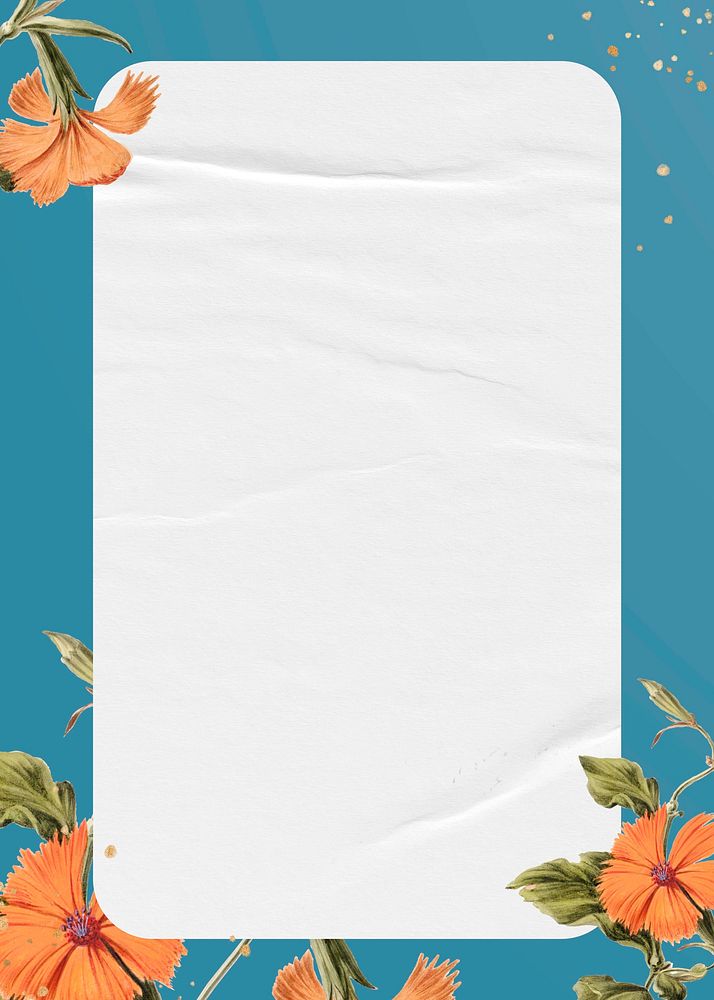 Blue floral frame background, orange flowers design