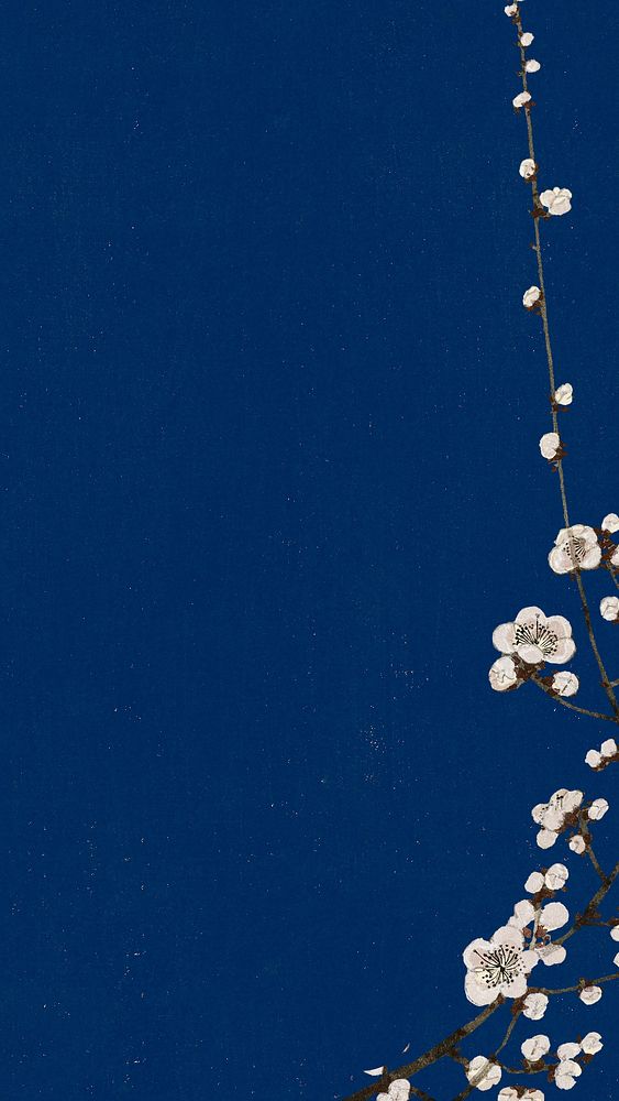 Blue textured iPhone wallpaper, Sakura flower border