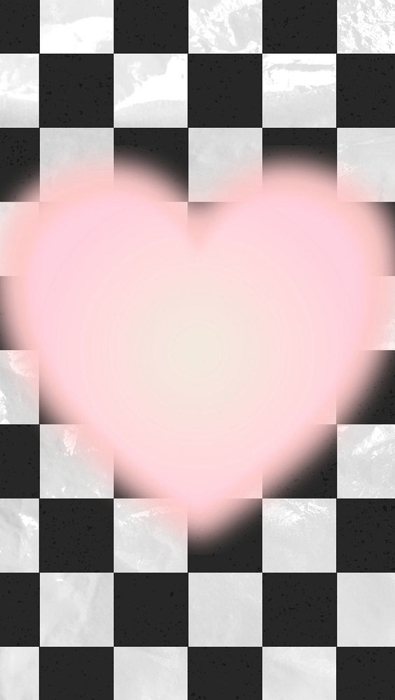 Pink heart frame iPhone wallpaper, black and white checkered background