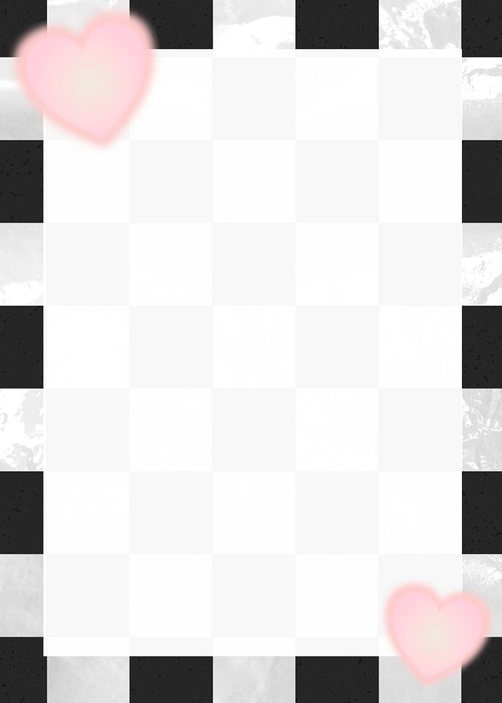 Checkered pattern frame background, cute hearts design