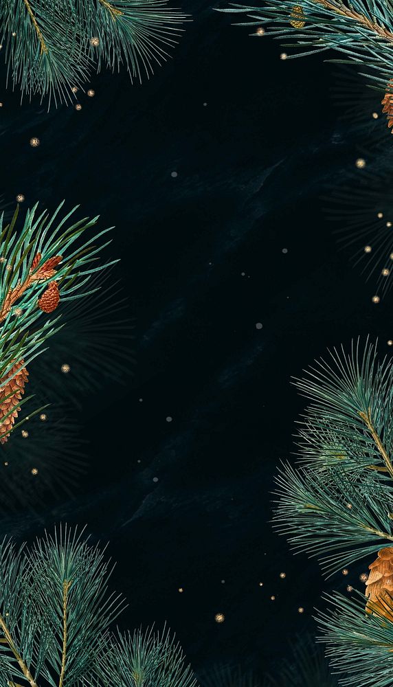 Dark Christmas iPhone wallpaper, pine leaf border
