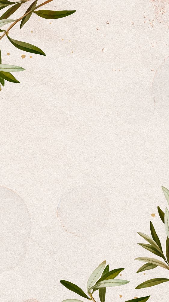 Aesthetic botanical border iPhone wallpaper, beige textured background